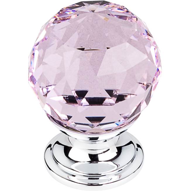 Top Knobs - Pink Crystal Knob 1 1/8 Inch Polished Chrome Base - Polished Chrome