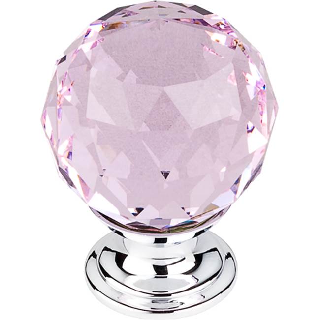 Top Knobs - Pink Crystal Knob 1 3/8 Inch Polished Chrome Base - Polished Chrome