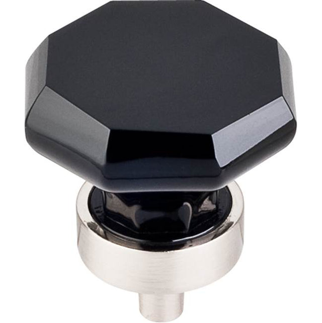 Top Knobs - Black Octagon Crystal Knob 1 3/8 Inch Brushed Satin Nickel Base - Brushed Satin Nickel