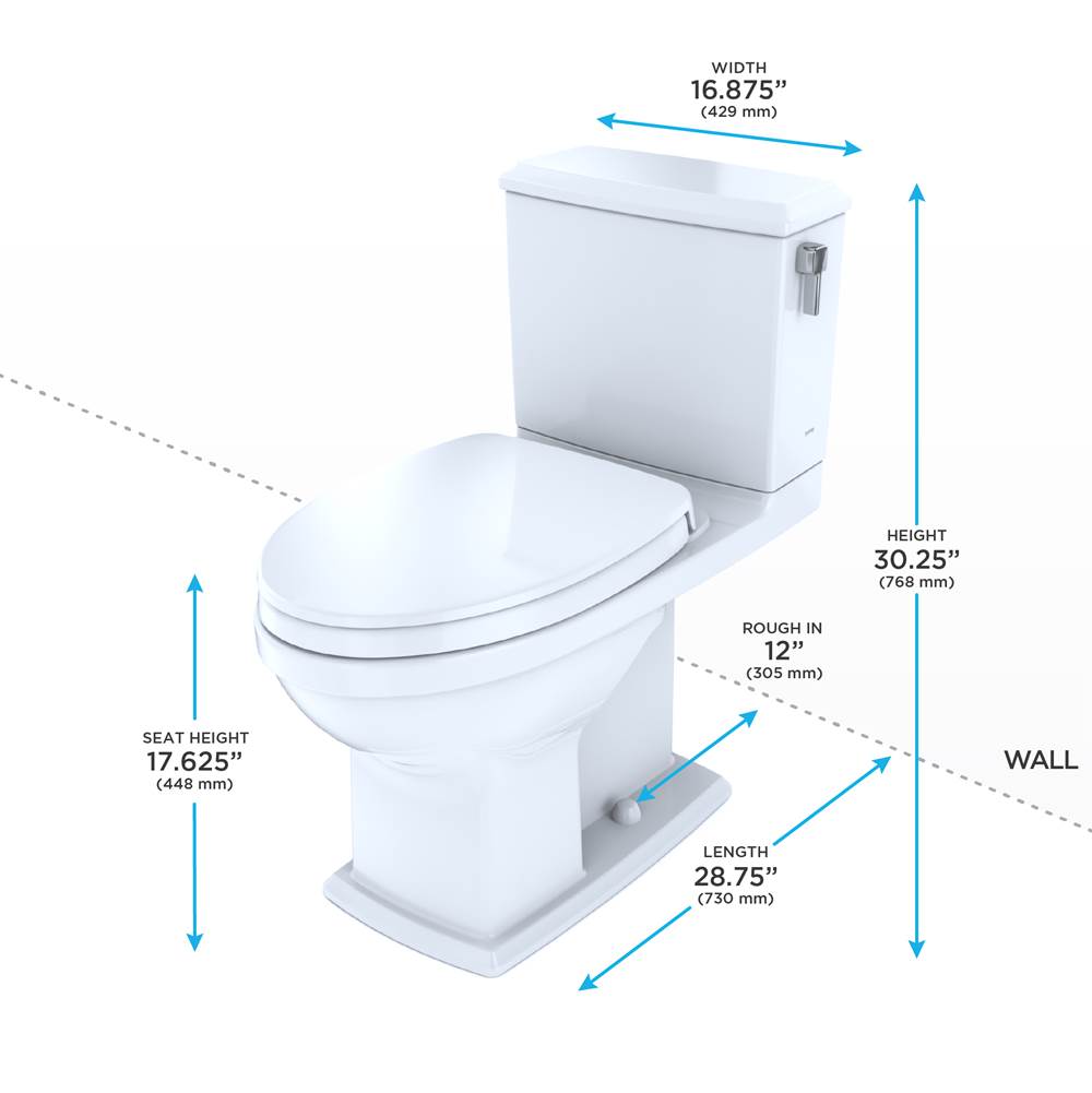 TOTO Connelly WASHLET+ Two-Piece Elongated Dual Flush 1.28 and 0.9 GPF Universal Height Toilet with CEFIONTECT and Right Hand Lever, Cotton White