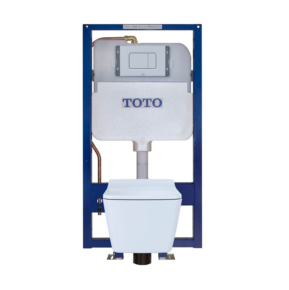 TOTO SP Wall-Hung Square-Shape Toilet and DuoFit In-Wall 1.28 and 0.9 GPF Dual-Flush Tank System with Copper Supply