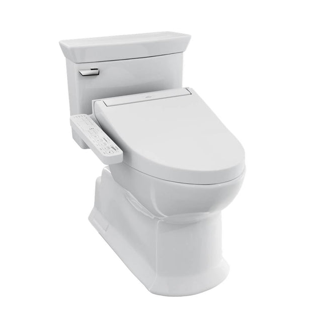 TOTO - TOTO WASHLET+ Soiree Elongated 1.28 GPF Universal Height Toilet with C2 Bidet Seat, Cotton White - Cotton White