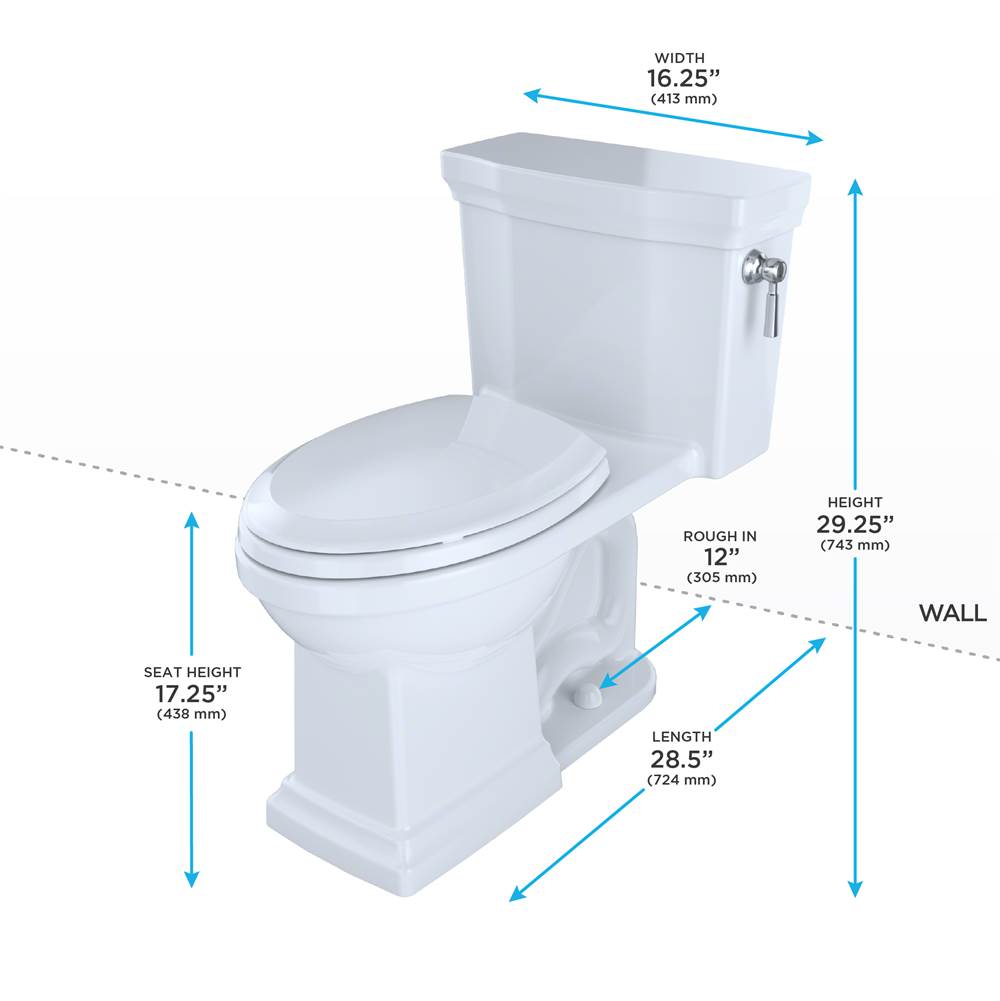TOTO Promenade II 1G One-Piece Elongated 1.0 GPF Universal Height Toilet with CEFIONTECT and Right-Hand Trip Lever, Cotton White