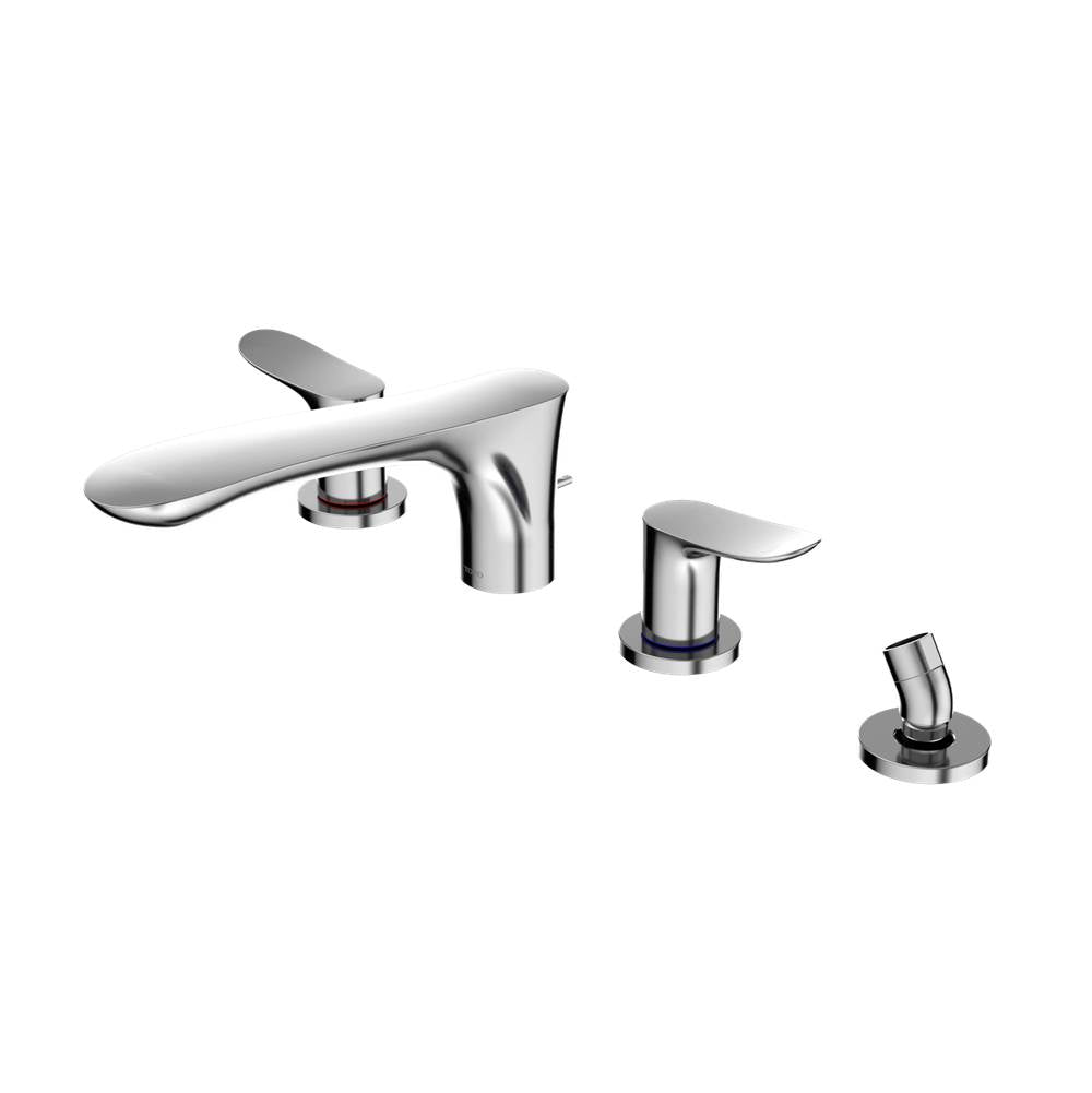 Toto Go Two-Handle Deck-Mount Roman Tub Filler Trim With Handshower, Brushed Nickel