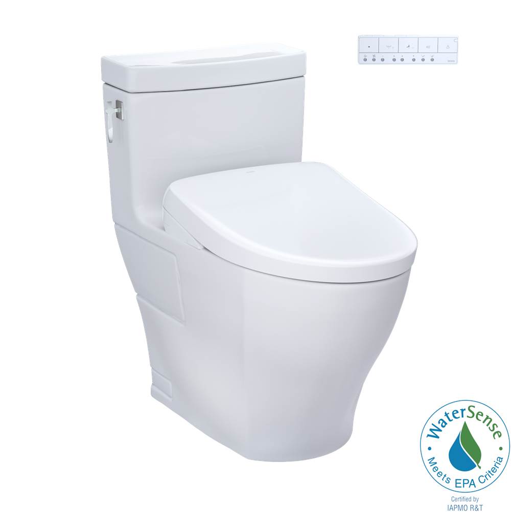 TOTO - TOTO WASHLET plus Aimes One-Piece Elongated 1.28 GPF Toilet and Contemporary WASHLET S7A Contemporary Bidet Seat, Cotton White - MW6264736CEFGNo.01 - Cotton White