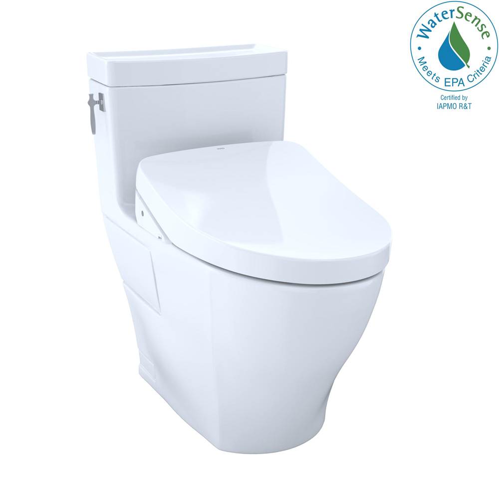 TOTO - Aimes One-Piece Elongated 1.28 GPF WASHLET + and Auto Flush Ready Universal Height Skirted Toilet, Cotton White - Cotton