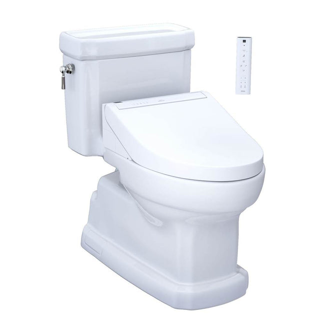 TOTO - TOTO Eco Guinevere WASHLET plus Ready Elongated 1.28 GPF Universal Height Skirted Toilet with CEFIONTECT, Cotton White - Cotton White