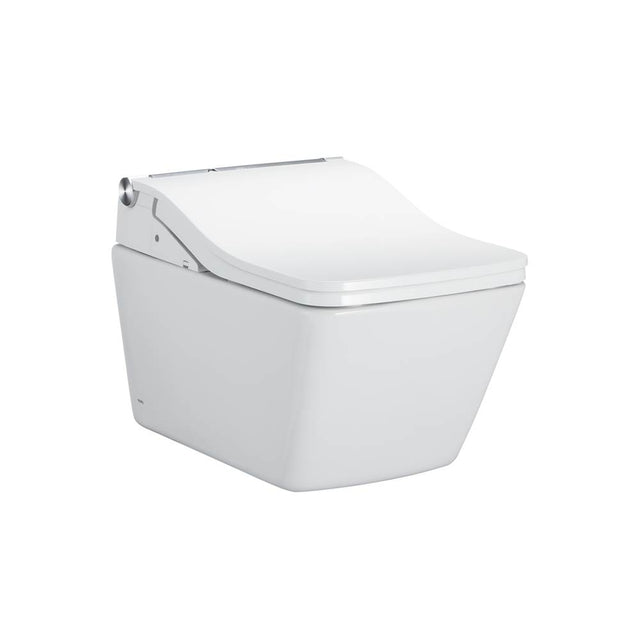TOTO - Toto Washlet+ Sp Wall-Hung Square-Shape Toilet With Sw Bidet Seat And Duofit In-Wall 1.28 And 0.9 Gpf Dual-Flush Tank System, Matte Silver - Cotton White