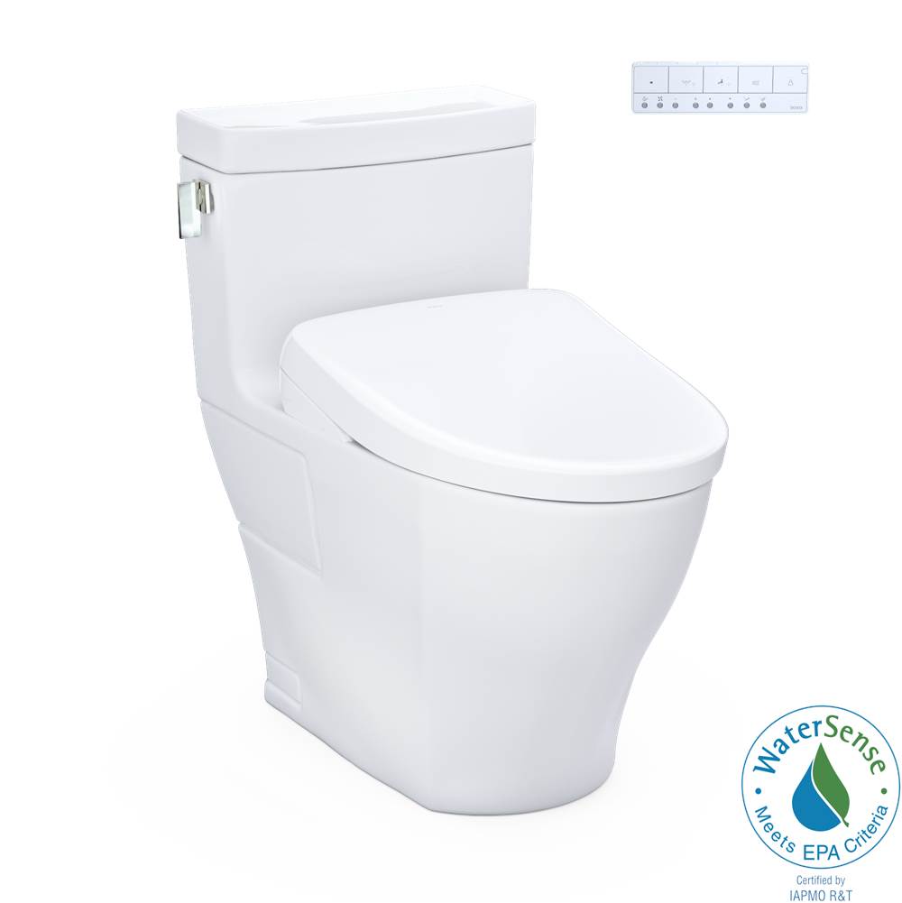TOTO - TOTO WASHLET plus Legato One-Piece Elongated 1.28 GPF Toilet and Contemporary WASHLET S7 Contemporary Bidet Seat, Cotton White - MW6244726CEFGNo.01 - Cotton White