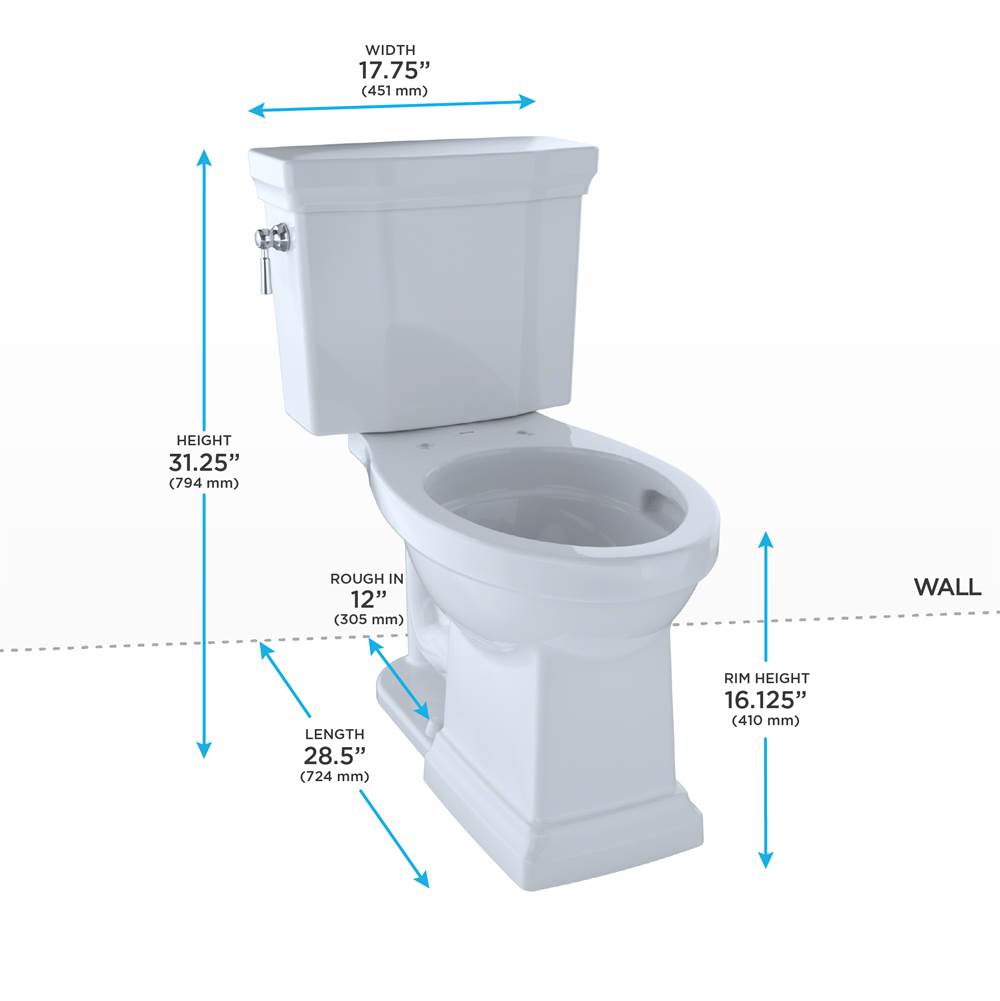 Toto Promenade II Two-Piece Elongated 1.28 Gpf Universal Height Toilet, Ebony