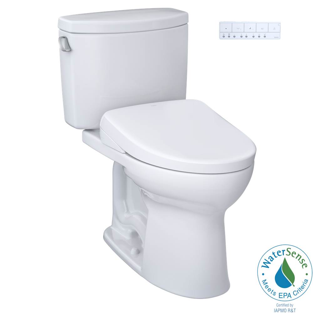 TOTO - TOTO WASHLET plus Drake II Two-Piece Elongated 1.28 GPF Toilet with Auto Flush WASHLET plus S7A Contemporary Bidet Seat, Cotton White - MW4544736CEFGANo.01 - Cotton White