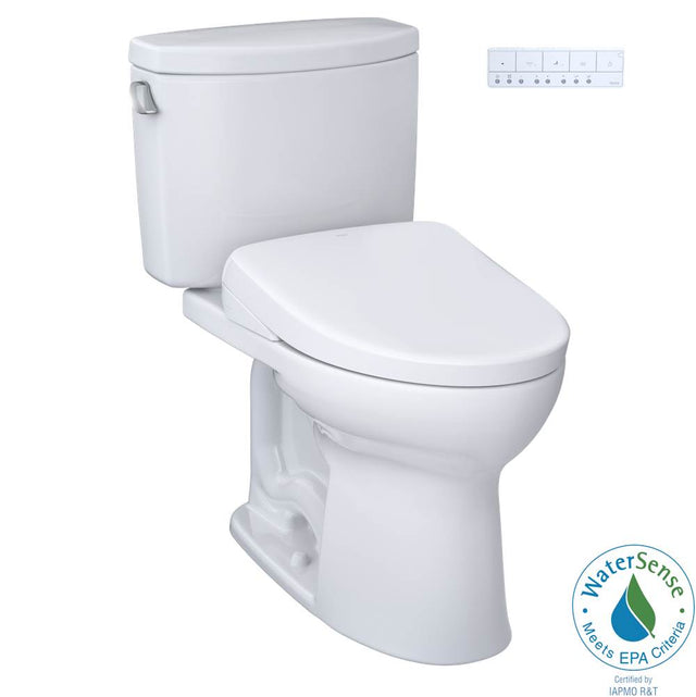 TOTO - TOTO WASHLET plus Drake II Two-Piece Elongated 1.28 GPF Toilet with Auto Flush WASHLET plus S7 Contemporary Bidet Seat, Cotton White - MW4544726CEFGANo.01 - Cotton White