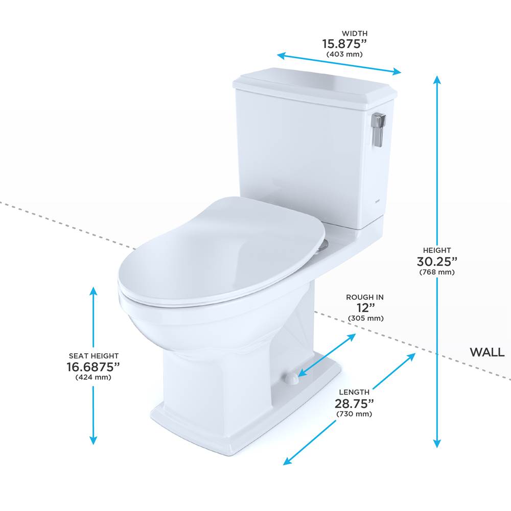 TOTO Connelly Two-Piece Elongated Dual Flush 1.28 and 0.9 GPF with CEFIONTECT and Right Lever, WASHLET+ Ready, Cotton White