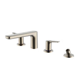 TOTO - Toto Gs Four-Hole Deck-Mount Roman Tub Filler Trim With Handshower, Brushed Nickel - Brushed Nickel