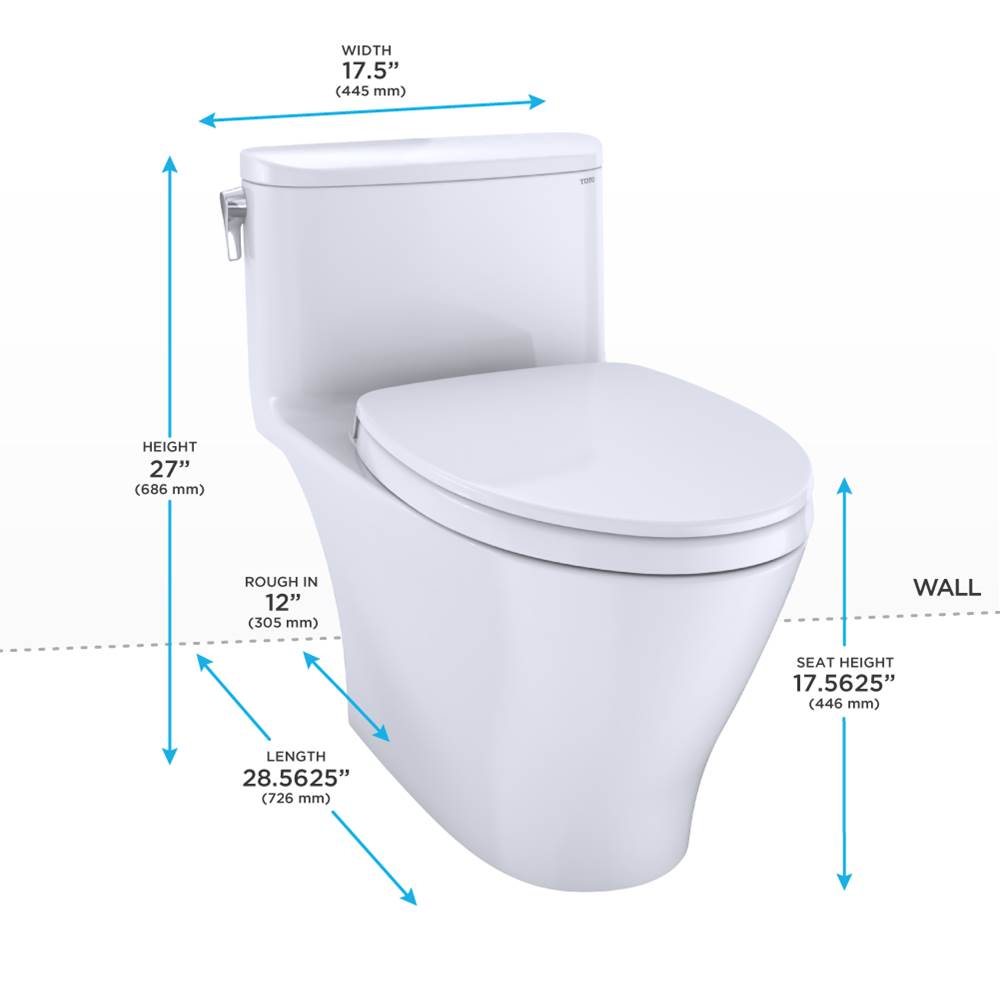 TOTO Nexus One-Piece Elongated 1.28 GPF Universal Height Toilet with SS124 SoftClose Seat, WASHLET+ Ready, Ebony