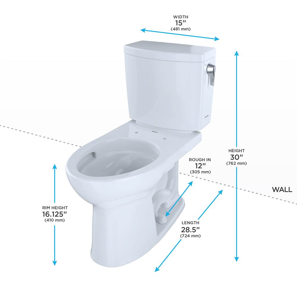 Toto Drake II 1G Two-Piece Elongated 1.0 Gpf Universal Height Toilet With Cefiontect And Right-Hand Trip Lever, Cotton White