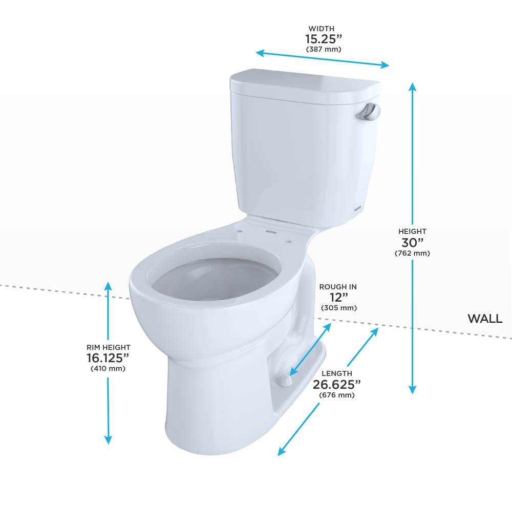 Toto EntradaE Two-Piece Round 1.28 Gpf Universal Height Toilet With Right-Hand Trip Lever, Cotton White