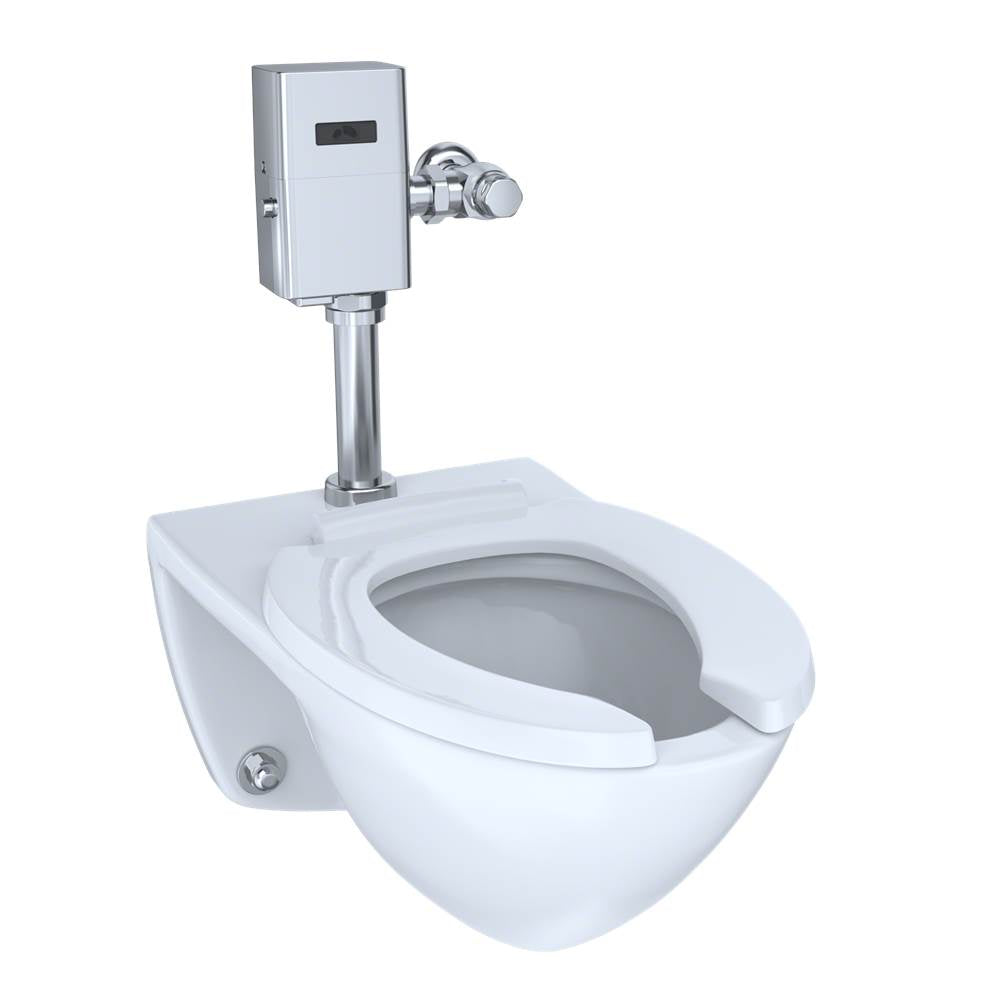 Toto Elongated Wall-Mounted Flushometer Toilet Bowl With Top Spud, Cotton White