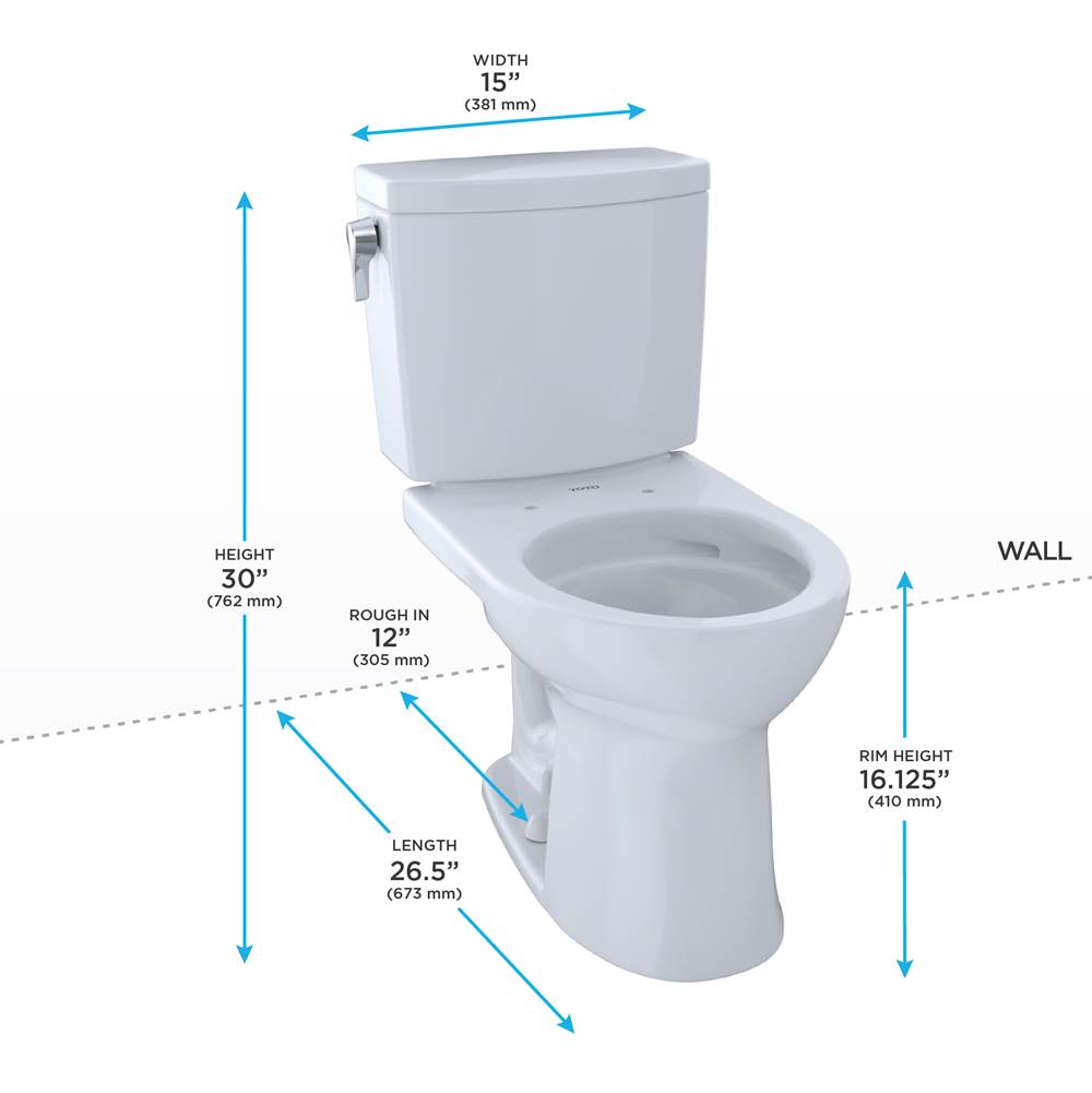 Toto Drake II 1G Two-Piece Round 1.0 Gpf Universal Height Toilet, Ebony