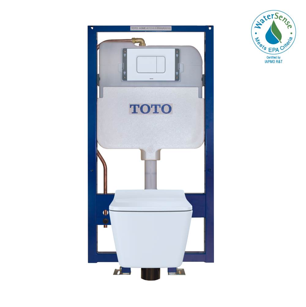TOTO - TOTO SP Wall-Hung Square-Shape Toilet and DuoFit In-Wall 1.28 and 0.9 GPF Dual-Flush Tank System with Copper Supply - White Matte