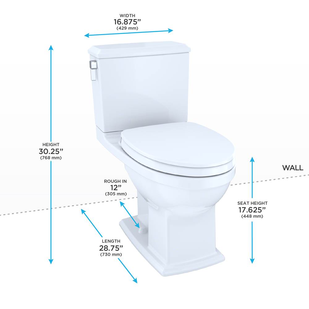 TOTO Connelly WASHLET+ Two-Piece Elongated Dual Flush 1.28 and 0.9 GPF Universal Height Toilet with CEFIONTECT, Cotton White