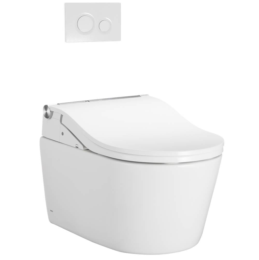 Toto Washlet+ Rp Wall-Hung D-Shape Toilet With Rw Bidet Seat And Duofit In-Wall 1.28 And 0.9 Gpf Auto Dual-Flush Tank System, Matte Silver