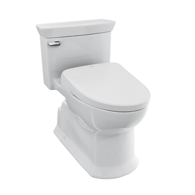 TOTO - TOTO WASHLET+ Soiree Elongated 1.28 GPF Universal Height Toilet with Auto Flush S7 Bidet Seat, Contemporary Lid, Cotton White - Cotton White