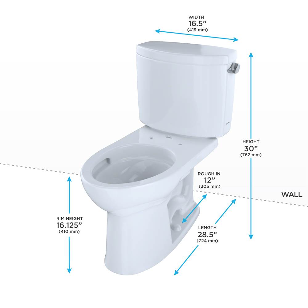 Toto Drake II Two-Piece Elongated 1.28 Gpf Universal Height Toilet With Cefiontect And Right-Hand Trip Lever, Cotton White