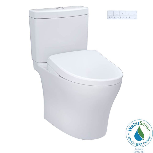 TOTO - TOTO WASHLET plus Aquia IV Two-Piece Elongated Dual Flush 1.28 and 0.9 GPF Toilet and Contemporary WASHLET S7 Contemporary Bidet Seat, Cotton White - MW4464726CEMGNNo.01 - Cotton White