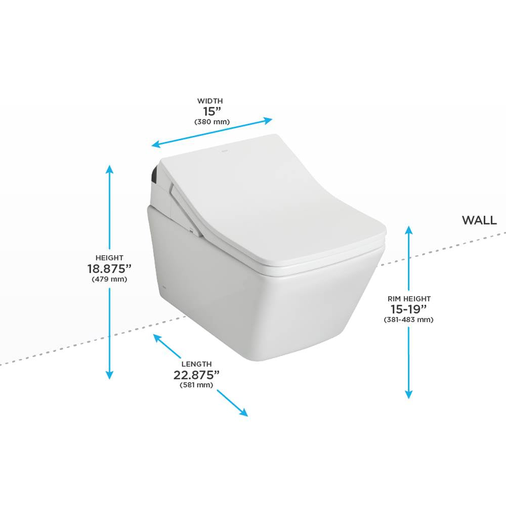 Toto Washlet+ Sp Wall-Hung Square-Shape Toilet With Sx Bidet Seat And Duofit In-Wall 1.28 And 0.9 Gpf Dual-Flush Tank System, Matter Silver