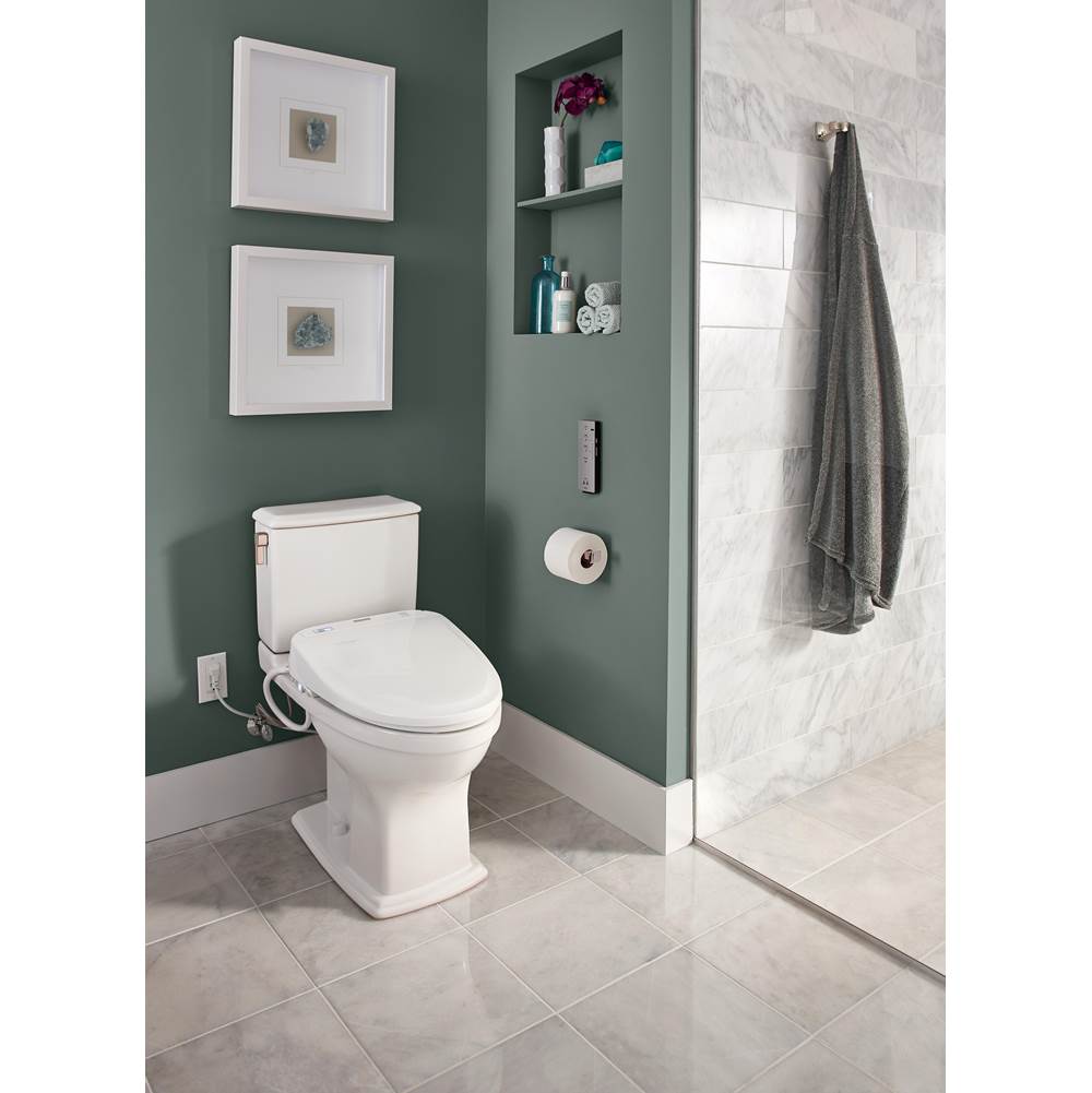 TOTO Connelly WASHLET+ Two-Piece Elongated Dual Flush 1.28 and 0.9 GPF Universal Height Toilet with CEFIONTECT and Right Hand Lever, Cotton White
