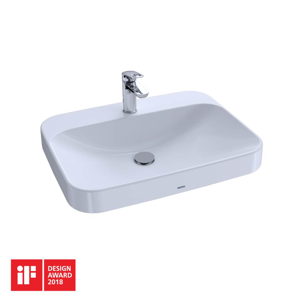 TOTO - Toto ArvinaE Rectangular 23'' Vessel Bathroom Sink With Cefiontect For Single Hole Faucets, Cotton White - Cotton White
