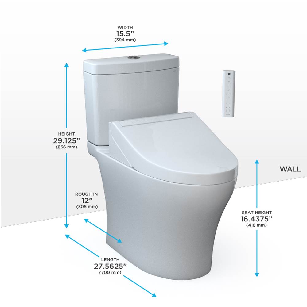TotoWashlet+  Aquia Iv Two-Piece Elongated Dual Flush 1.28 And 0.9 Gpf Toilet And Washlet C5 Bidet Seat, Cotton White