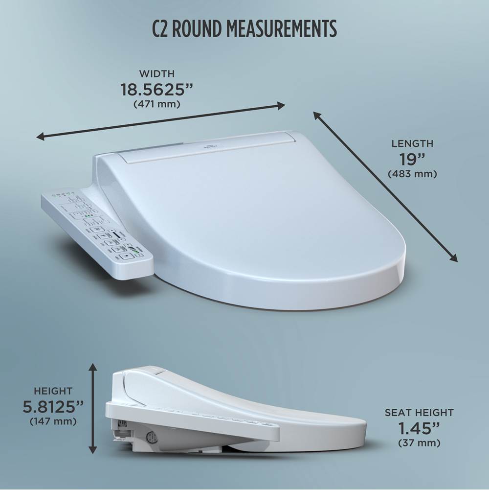 Toto Washlet C2 Electronic Bidet Toilet Seat With Premist And Ewater+ Wand Cleaning, Round, Cotton White