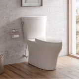 TOTO Aquia IV Arc Two-Piece Elongated Dual Flush 1.28 and 0.9 GPF Universal Height Toilet with CEFIONTECT, WASHLET+ Ready, Cotton White