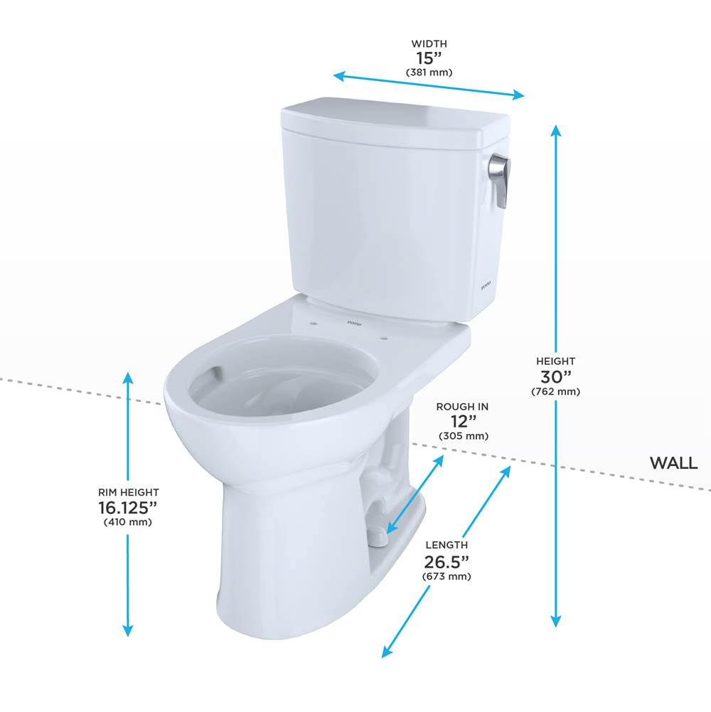 Toto Drake II 1G Two-Piece Round 1.0 Gpf Universal Height Toilet With Cefiontect And Right-Hand Trip Lever, Cotton White