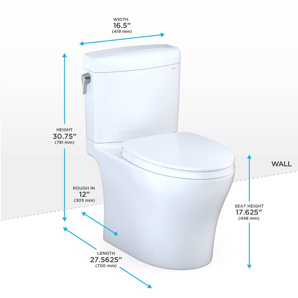 TOTO Aquia IV Cube Two-Piece Elongated Dual Flush 1.28 and 0.9 GPF Universal Height Toilet with CEFIONTECT, WASHLET+ Ready, Cotton White