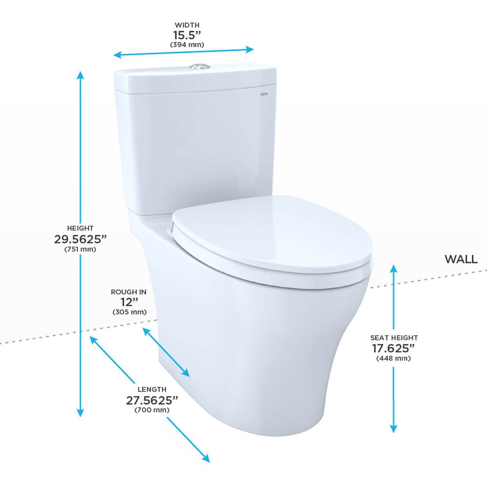 TOTO Aquia IV Two-Piece Elongated Dual Flush 1.28 and 0.9 GPF Universal Height Toilet, WASHLET+ Ready, Ebony