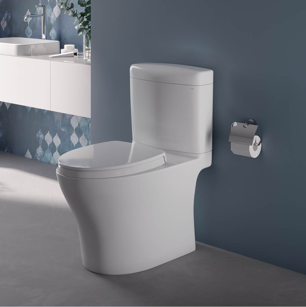TOTO Aquia IV Cube Two-Piece Elongated Dual Flush 1.28 and 0.9 GPF Universal Height Toilet with CEFIONTECT, WASHLET+ Ready, Cotton White