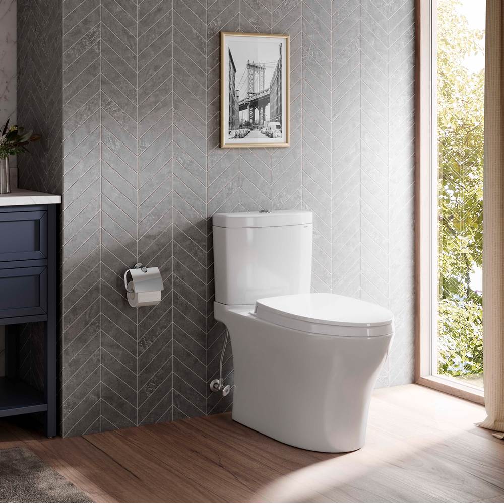 TOTO Aquia IV Two-Piece Elongated Dual Flush 1.28 and 0.9 GPF Universal Height Toilet with CEFIONTECT, WASHLET+ Ready, Cotton White