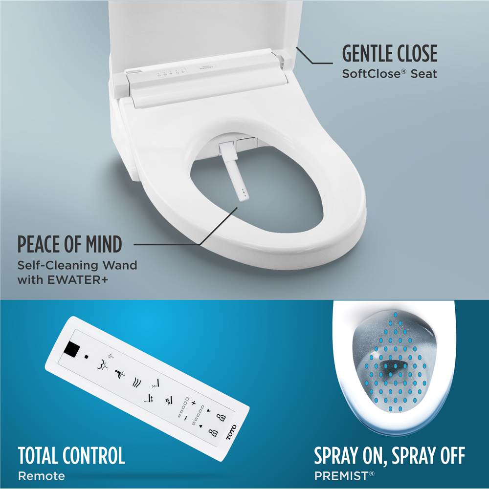 Toto Washlet+ Aquia Iv Two-Piece Elongated Universal Height Dual Flush 1.28 And 0.9 Gpf Toilet And Washlet C5 Bidet Seat, Cotton White