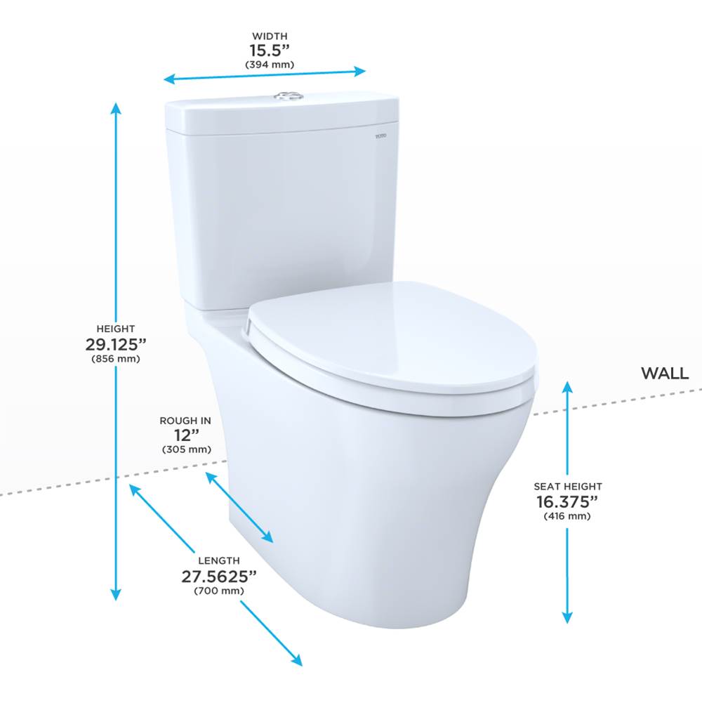 TOTO Aquia IV Two-Piece Elongated Dual Flush 1.28 and 0.9 GPF Toilet with CEFIONTECT and SoftClose Seat, WASHLET+ Ready, Cotton White