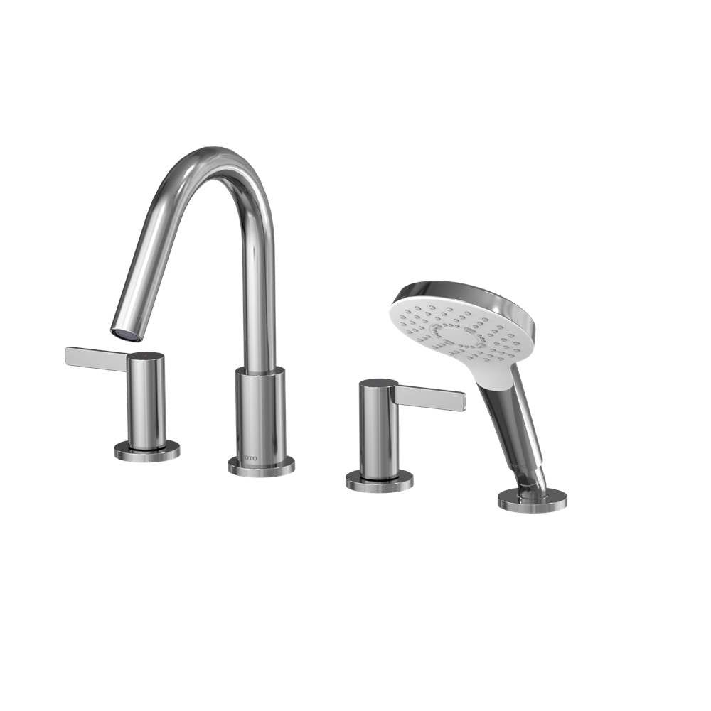 Toto Gf Two Lever Handle Deck-Mount Roman Tub Filler Trim With Handshower, Brushed Nickel