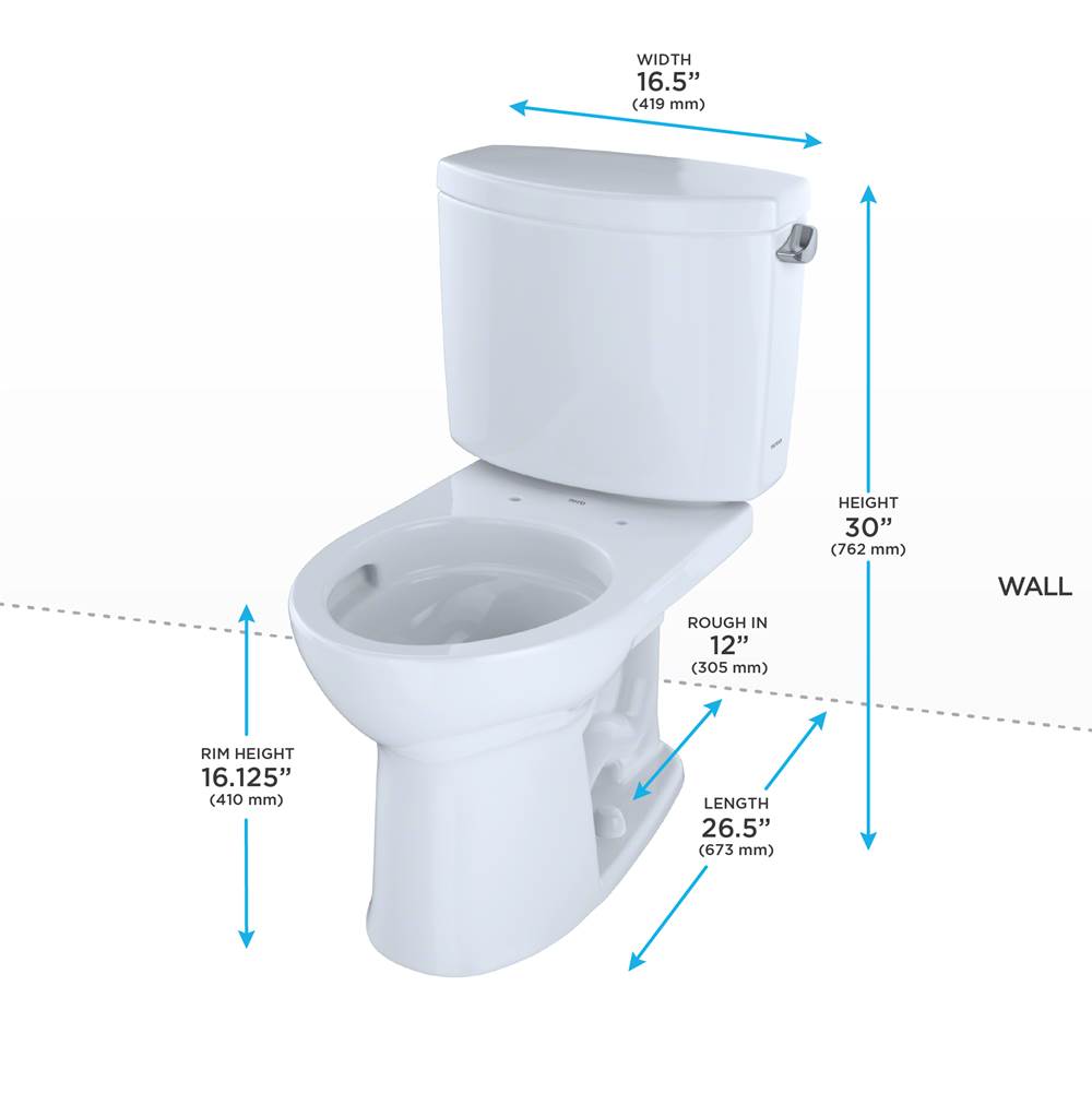 Toto Drake II Two-Piece Round 1.28 Gpf Universal Height Toilet With Cefiontect And Right-Hand Trip Lever, Cotton White
