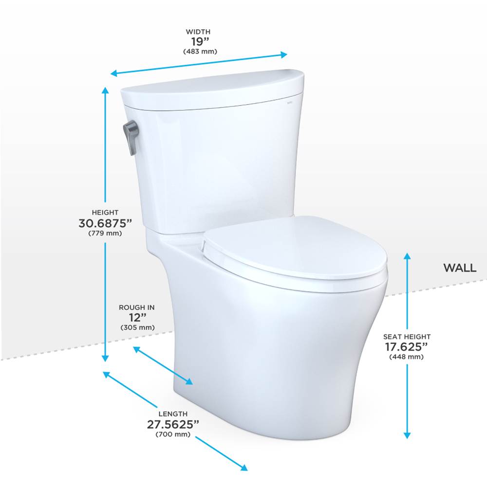 TOTO Aquia IV Arc Two-Piece Elongated Dual Flush 1.28 and 0.9 GPF Universal Height Toilet with CEFIONTECT, WASHLET+ Ready, Cotton White