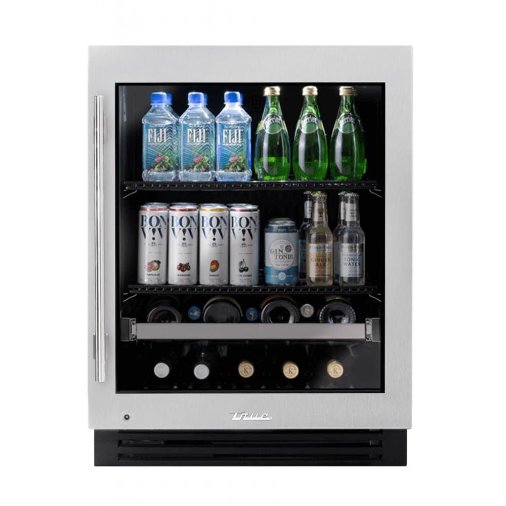 True Residential - Stainless Glass -  2 Black Wire Shelves, 1 Wine & Floor Cradle - Hinge Right (Rg) - Hinging Is Field Reversible