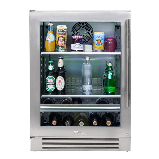 True Residential - Stainless Glass - 2 Glass Shelves, 1 Wine and Floor Cradle- Hinge Left (L) - Stainless Steel