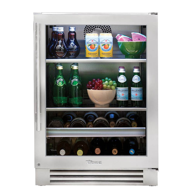 True Residential - Stainless Glass - 2 Glass Shelves, 1 Wine and Floor Cradle- Hinge Right (R) - Stainless Steel