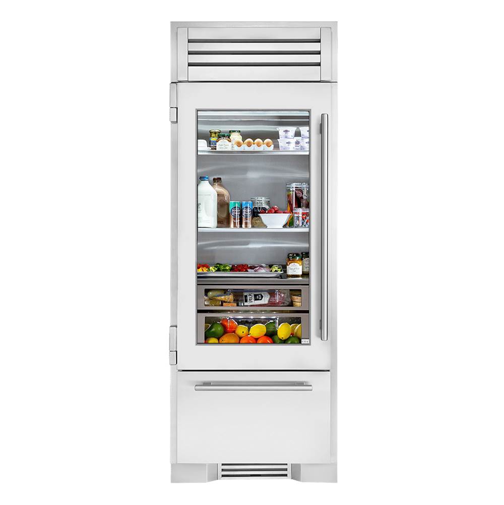 True Residential - 30Inch Refrigerator/Bottom Freezer - Stainless Glass Door - Hinged Left (L) - Integrated Ice Maker