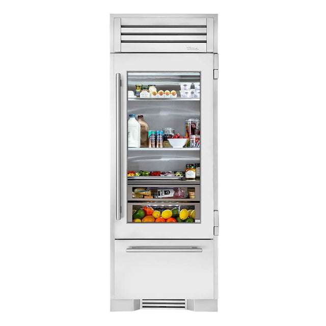 True Residential - 30Inch Refrigerator/Bottom Freezer - Stainless Glass Door - Hinged Right (R) - Integrated Ice Maker